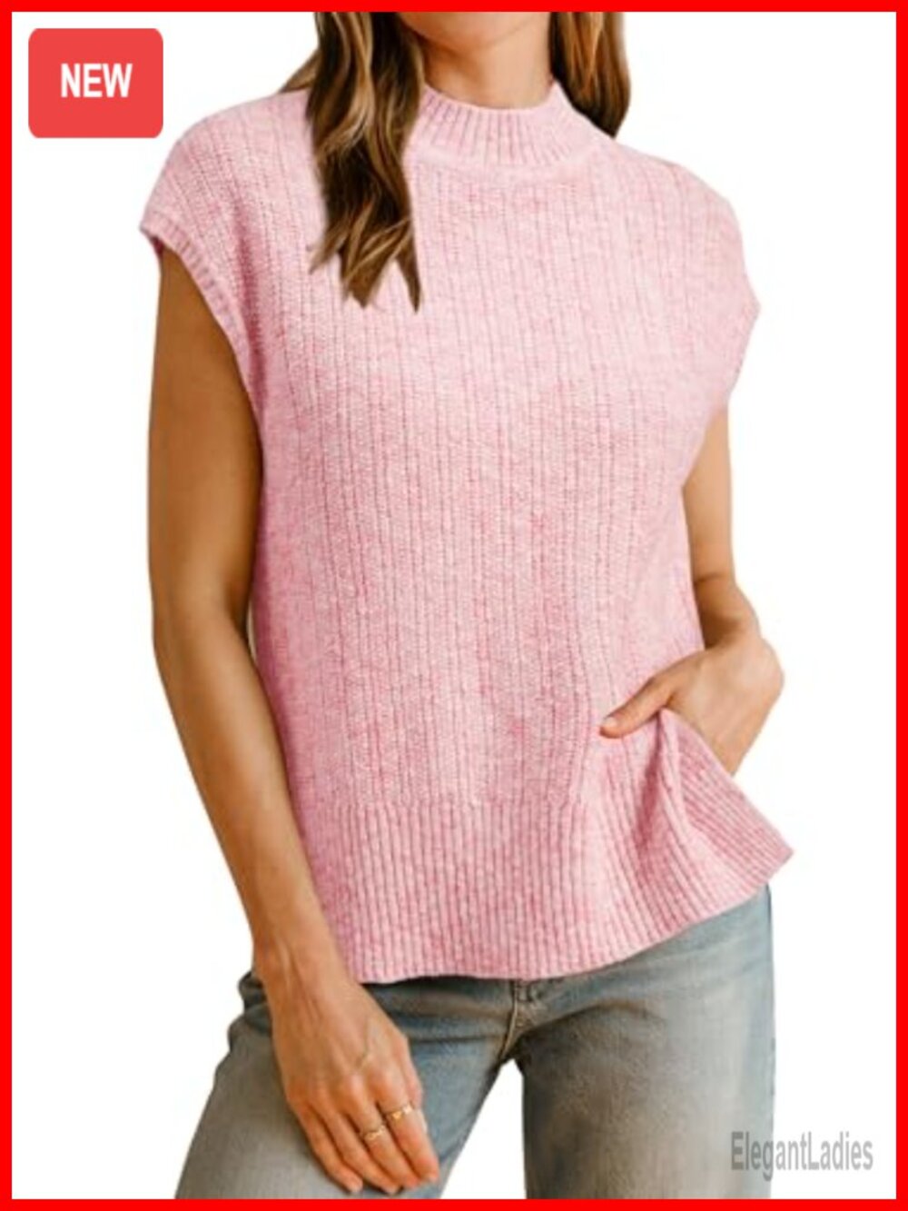 Women's Cotton Blend Cap Sleeve Side Slit Sweater Vest Casual Layering Top